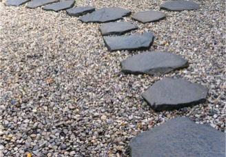 Stepping stones set in a gravel pathway.